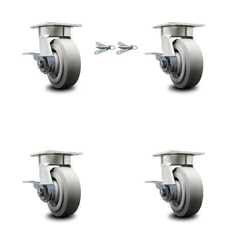 5 Inch Kingpinless Thermoplastic Rubber Wheel Caster Brakes 2 Swivel Locks, 4PK